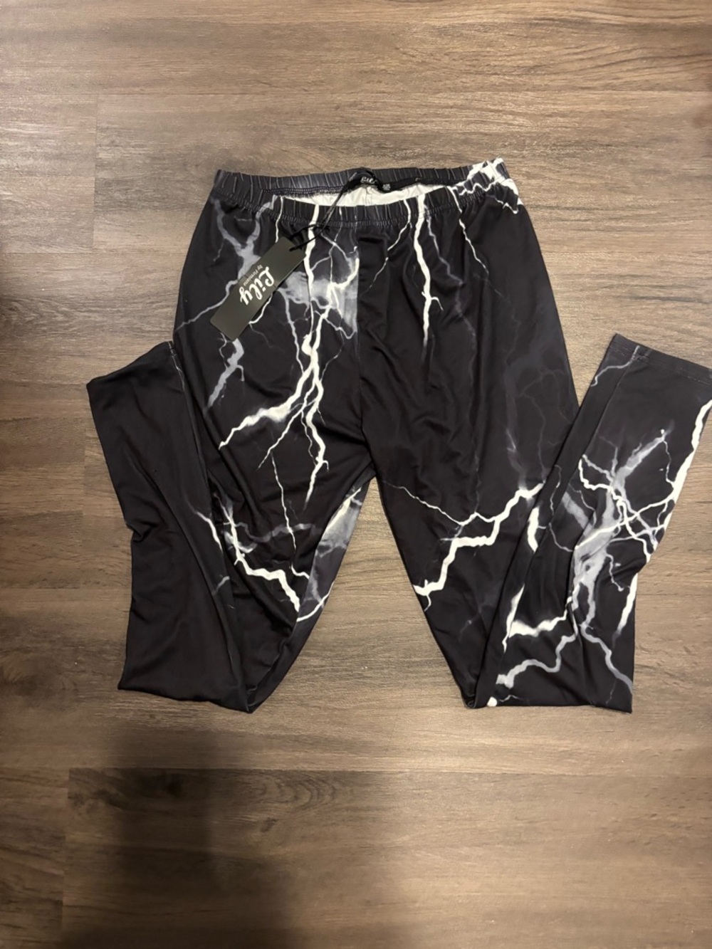 Lily Black Leggings with White Lightning Print